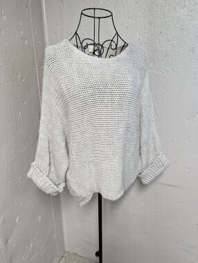 Berretti Italian Chunky Knit Shimmer Oversized Batwing Sweater Wool Blend